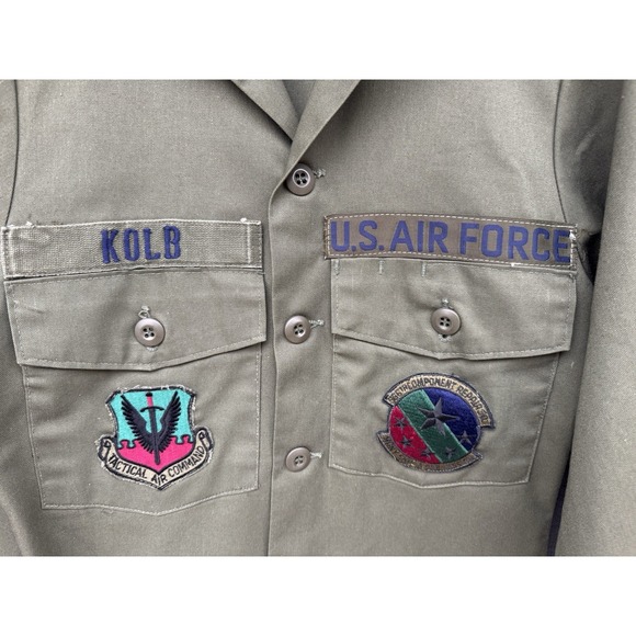 USAF OG-107 Tactical Air Command Fatigue Shirt w/ Patches 13‎ 1/2 x 32 Green - Picture 3 of 7